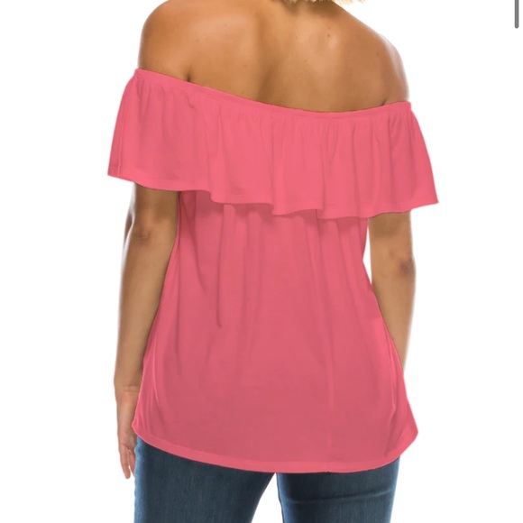 3/13💄Ruffled Off/On Shoulder Flowy Blouse—CORAL - Picture 8 of 9